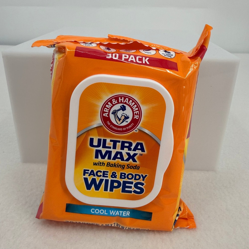 Arm & Hammer Ultra Max Face & Body Wipes Cool Water 30 Count Baking Soda Vegan